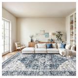 AMADA 8x10 Washable Rug, Non-Slip Blue