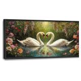 $150 Framed Swans Wall Art - Large Swan Canvas