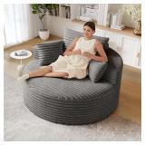 $210 50' Round Chaise Lounge Bed Sofa, Grey