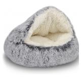 ShinHye Plush Fluffy Hooded Cat Bed Cave, Grey