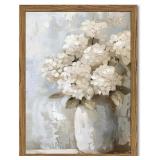 Framed Canvas Wall Art: White Hydrangea 16x24