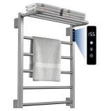 $124 5-Bar Heated Towel Rack, 24h Timer, Stainless