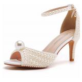 Crystal Queen 3' Stiletto SZ6 Heels Pearls Sandals