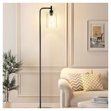 Industrial Floor Lamp with Glass Shade - Black