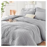 HYMOKEGE Light Grey Queen Comforter Set 7pc