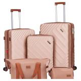 $114 5-Piece Luggage Set: 22x14x9, ABS, TSA Pink