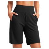(Large)SANTINY Women's 9' High Waist Bermuda Short