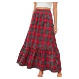 CUPSHE Maxi LG Skirt Tartan Plaid Xmas Skirt