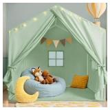 Kids Tent with Mat, Lights, 2 Windows, Green