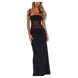 (S) Lace Splicing Cutout Maxi Dress Bodycon