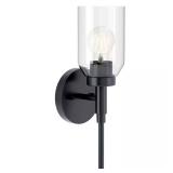 Madden 1-Light Black Wall Sconce with Glass
