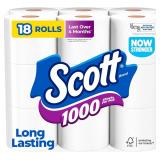 Scott 1000 Toilet Paper, 18 Rolls, 1-Ply