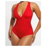 (XL) Plunge Ruched Twist-Front One-Piece Swimsuit