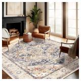 $139 Champllant Washable Area Rug 9x12 Blue Khaki