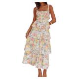 Large - ABYOVRT Floral Maxi Dress Sleeveless Bow B