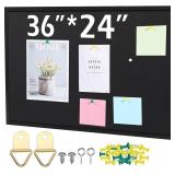 Teling 36'x24' Cork Board, Wood Frame Black