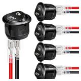 Twidec 5Pcs 12V Round Rocker Switch SPST ON/OFF