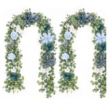 Waipfaru 2Pcs Flower Garland, Dusty Blue