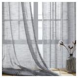 WHITE Linen Sheer Curtain, 2 Panels, 52x108