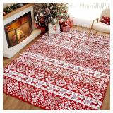 $120 HUGARE 8x10 Rug, Red/White, Non-Slip