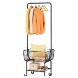 Tajsoon Laundry Cart with Hanging Rack, Black