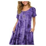 (Medium)ZENNILO Plus Size Tee Dress with Pockets