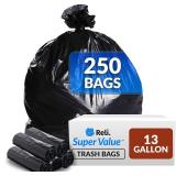 Reli. 13 Gal Trash Bags, 250, Black