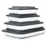 8-Piece Deep Glass Baking Dish Set with Lids