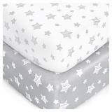 Grey & White Fitted Crib Sheets, 2 Pack