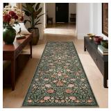 GarveeHome Dark Green Floral 2x6 Runner Rug