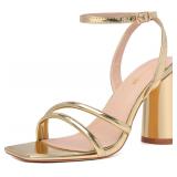 RIBONGZ Block Heels Prom Sandals, Ankle Strap