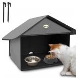Dreyoo Outdoor Cat Feeding Station, Dark Grey