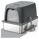 XL Stainless Steel Cat Litter Box with Lid