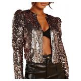 XL SweatyRocks Women's Sequin Bomber 2025 Fall