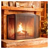 FireBeauty Fireplace Screen 3-Panel Iron Black