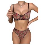 (Medium) Lilosy Mesh Sheer Underwire Lingerie Set