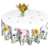 Summer Floral Round Tablecloth 60 In