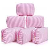 Sanwuta 6 Pcs Seersucker Cosmetic Bags, Pink