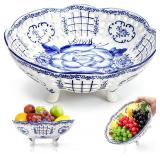 Ceramic Fruit Bowl, Blue & White Basket