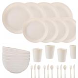 LIYH 28 Pcs Beige Wheat Straw Dinnerware Set