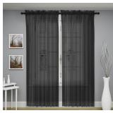 Oakias Black Sheer Curtains 84' Long Set