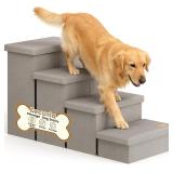 Wide Dog Stairs with Storage, 23'H, Grey