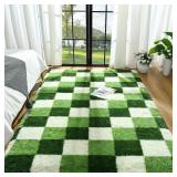 Shag Area Rug 5x8 ft Deep Green Fluffy Rugs