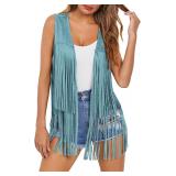SMALL Women Fringe Vest 70s Hippie Tassel
