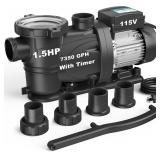 $192 1.5HP In/Above Ground Pool Pump with Timer