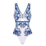 (S) Majolica Print One Piece Womens Swimsuit