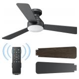 42' Flush Mount Black Ceiling Fan with Light