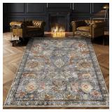 RUGSURE Washable Area Rug 6x9 Turmeric/Grey