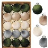 Velvet Ball Ornaments Set, 15 PCS, Neutral