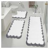 Pauwer 3-Piece Bath Rug Set, Scalloped White